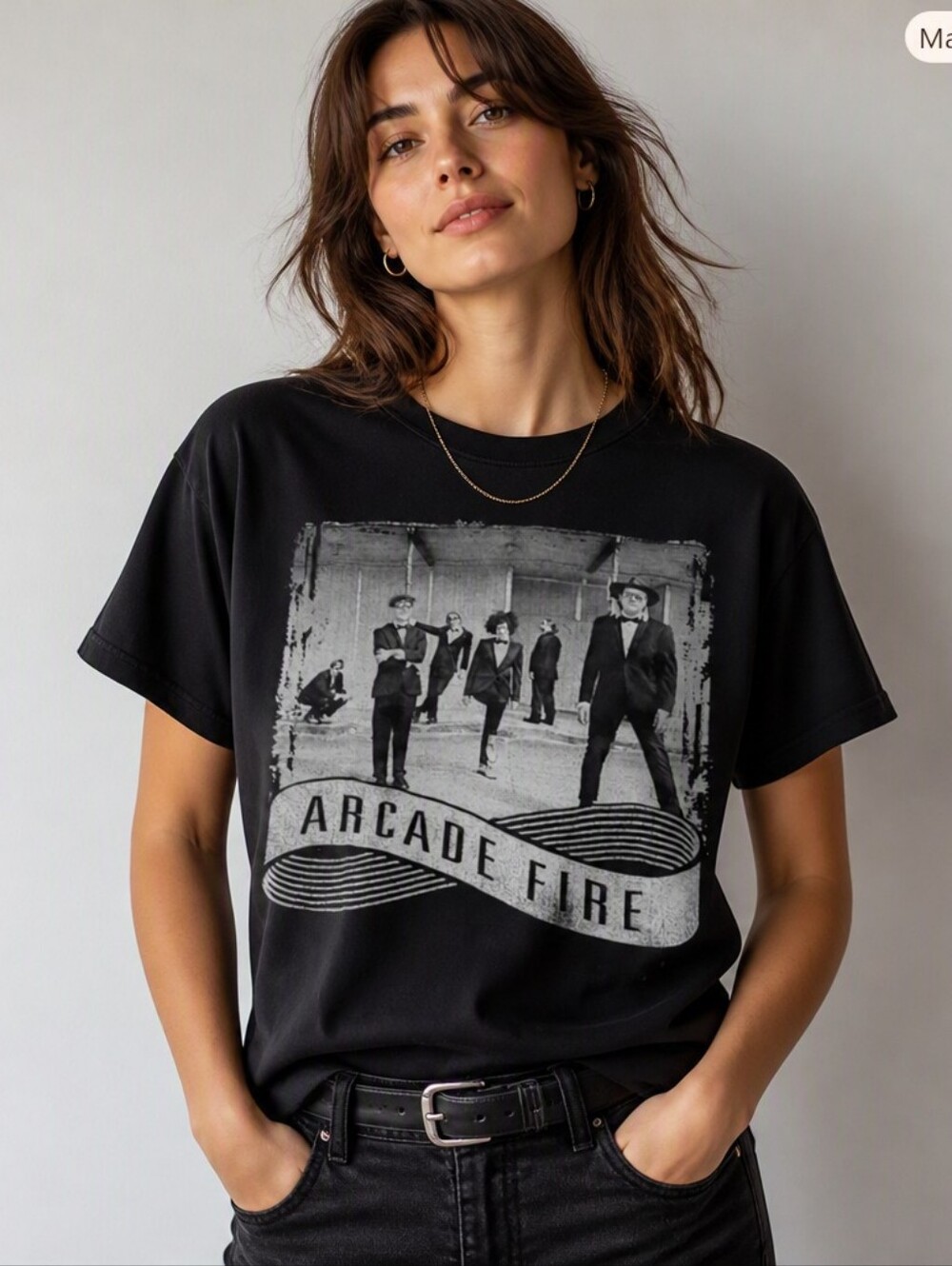 Arcade Black Short Sleeve Tee with Monochrome Band Graphic